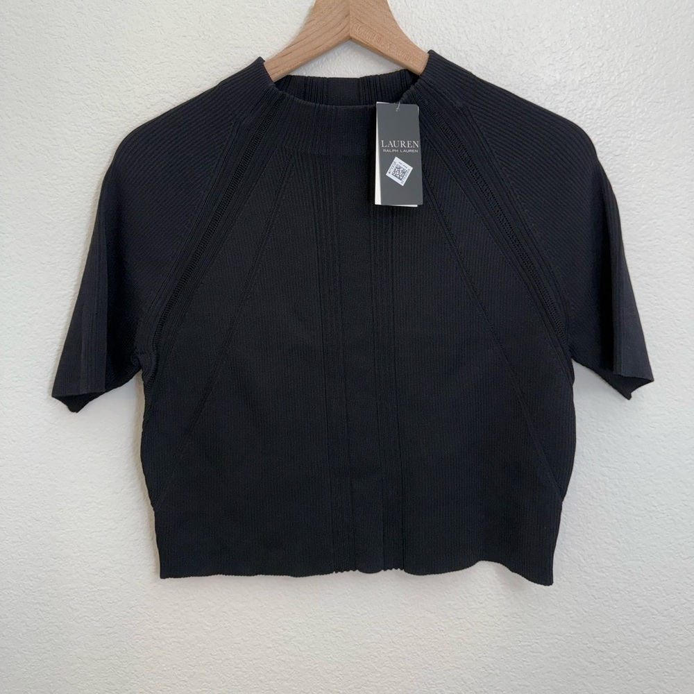 NEW Lauren Ralph Lauren Cropped Short-Sleeve Mockneck Jumper Large - Picture 4 of 10